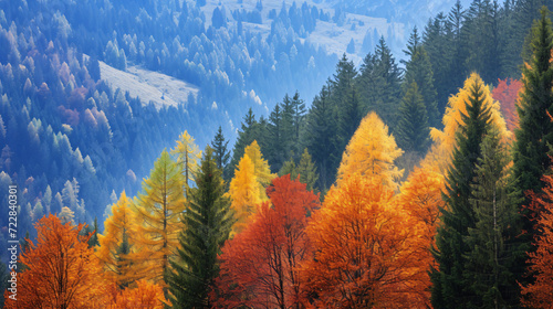 View of colorful deciduous forest in autumn photo