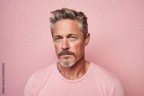Portrait of a handsome middle-aged man on a pink background © Loli