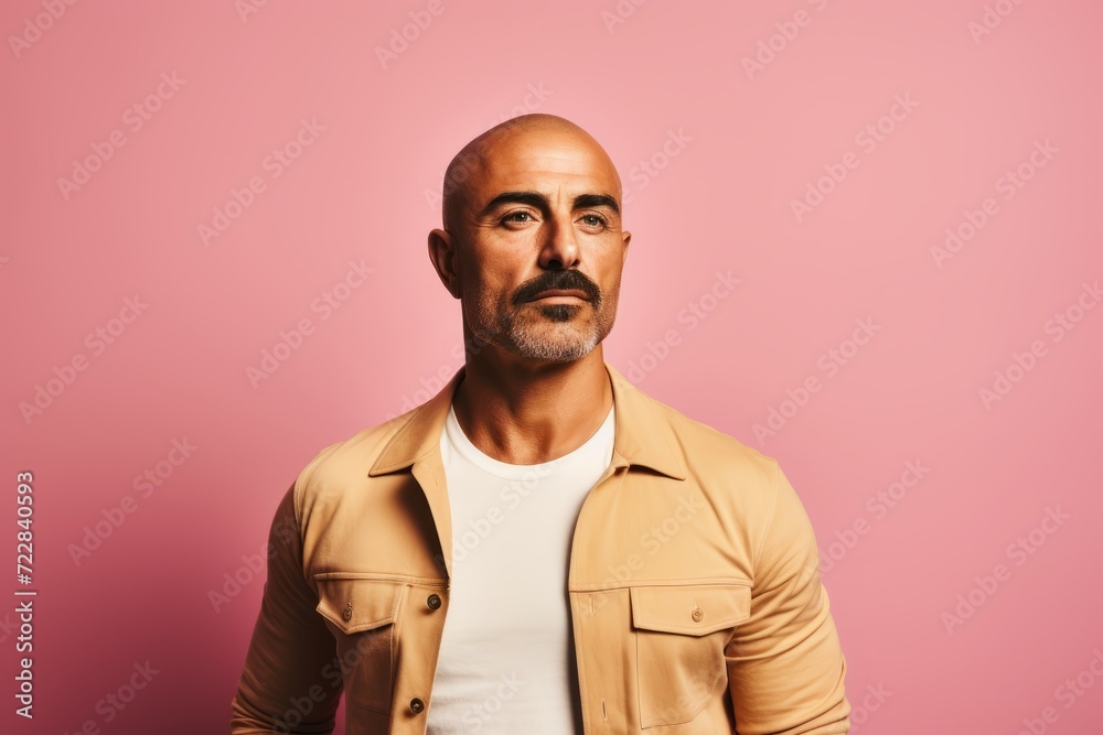 Portrait of a handsome mature man with beard. Isolated on pink background. Portrait of a handsome mature man with beard. Isolated on pink background.
