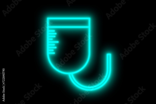 Neon glowing saline bottle icon on a black background. photo