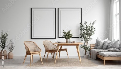 Mockup frame in living room interior, 3d rend © AI Stocks