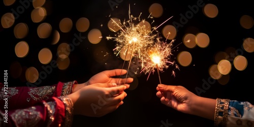 Muslim Playing firework to celebrate Eid Mubarak with friends