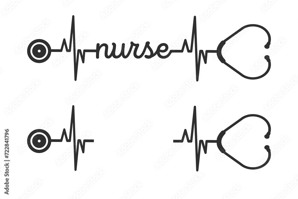 Nurse Typography Design Vector, Medical Stethoscope with Nurse typography, Nurse Typography with Stethoscope Vector Illustration, Stethoscope heartbeat, Nurse typography with nurse cap, Typography