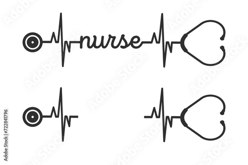 Nurse Typography Design Vector, Medical Stethoscope with Nurse typography, Nurse Typography with Stethoscope Vector Illustration, Stethoscope heartbeat, Nurse typography with nurse cap, Typography