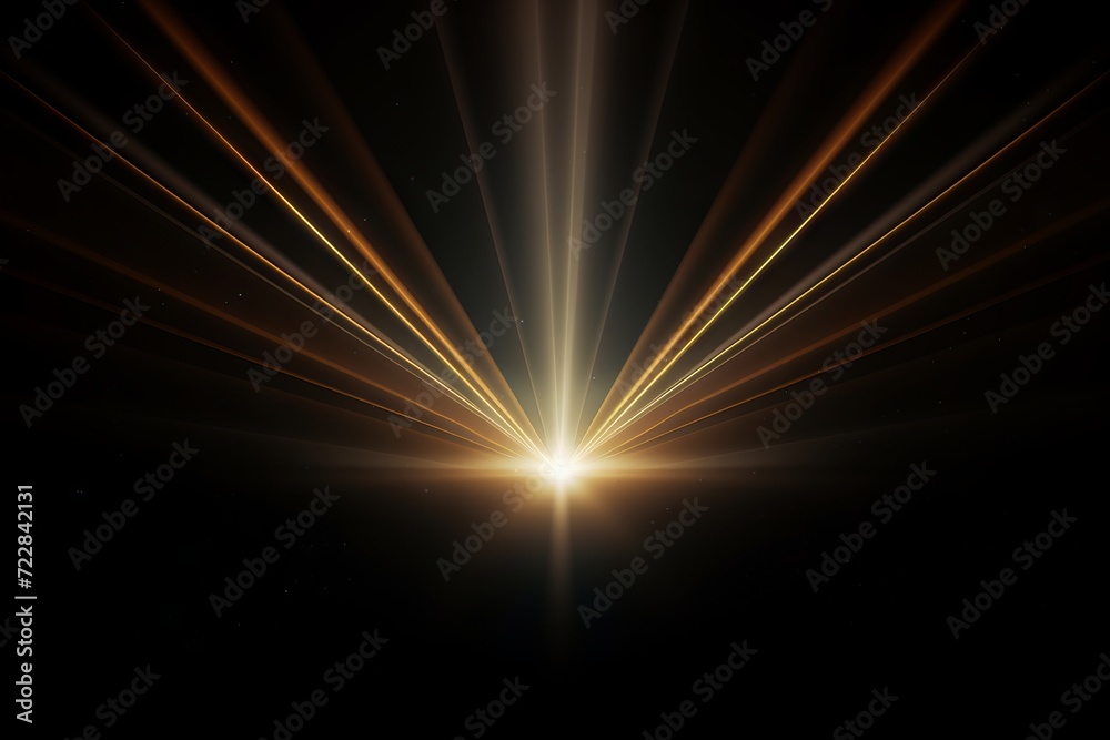 Fototapeta premium Glowing sunlight rays with lens flare effect on black background