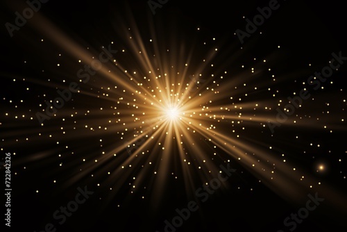Glowing sunlight rays with lens flare effect on black background