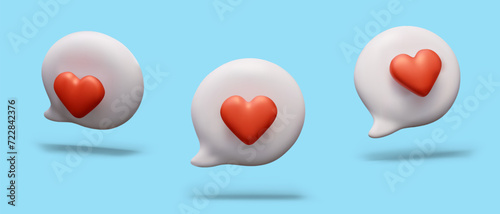 3D dialog bubble with heart, like. Online flirting, romantic correspondence, communication