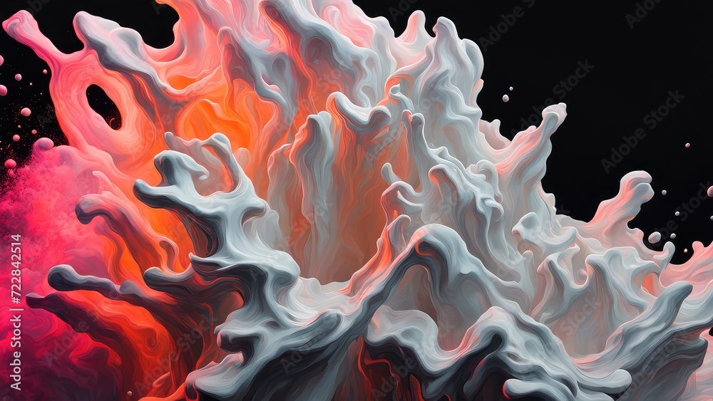 Splashes of colored milk on a black background