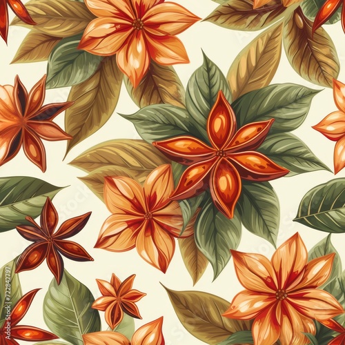 Exotic Spice Medley Illustrated Star Anise  Tropical Leaves for Vibrant Packaging and Stickers