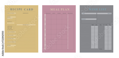 Recipe Card Meal Plan Wish list planner. (Fashion)