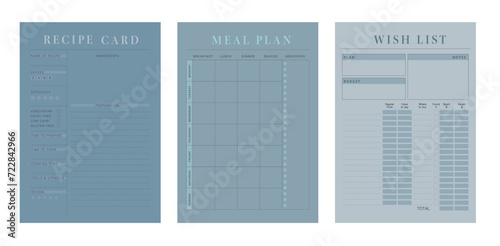 Recipe Card Meal Plan Wish list planner. (Ocean)