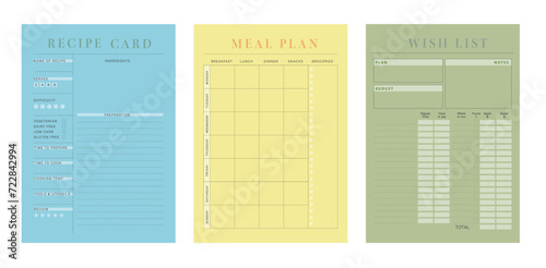 Recipe Card Meal Plan Wish list planner. (Spring)