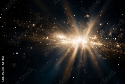 Lens flare effect on black background  white sparkling light rays for creative design projects