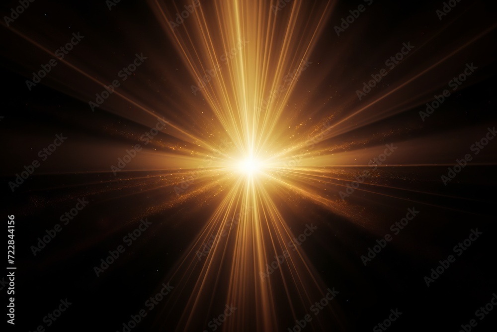 Sunburst with glowing rays and lens flare on a dark background