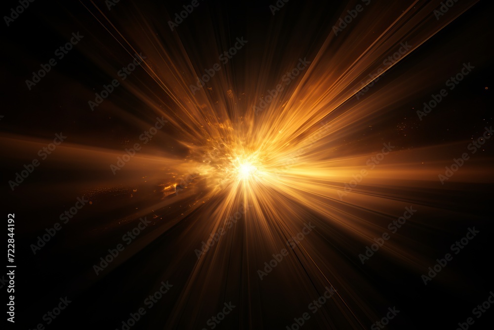 Sunburst with glowing rays and lens flare on a dark background