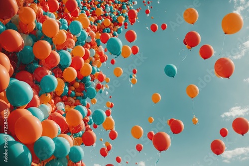  Coral, Orange and Turquoise Balloons Rising in the Air, Modern, Birthday Wallpaper ,valentine , wedding, anniversary celebration   