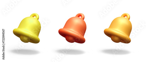 Different bells in yellow, red, and golden colors in different positions in cartoon style