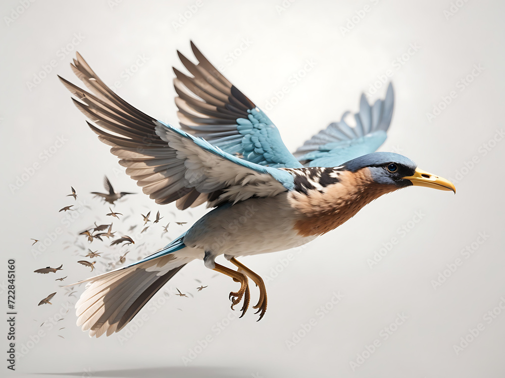 Obraz premium Flying bird with open wings on a white background