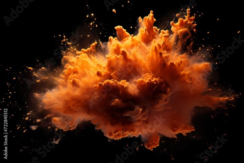 Orange explosion with dust cloud on black background - abstract vector illustration