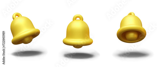 Set with realistic golden bells in cartoon style in different positions