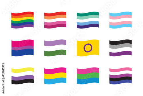 LGBTQIA pride flag flat design icon set. Pride month concept.