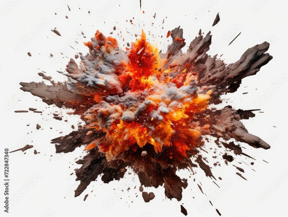Big explosion effect with grey smoke isolated on white background. Big explosion effect with grey smoke isolated on white background.