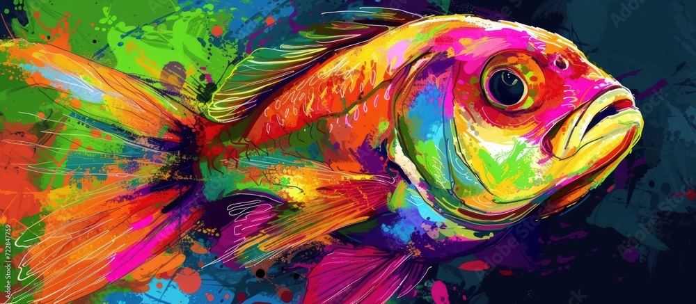 Beautiful fish underwater ocean animal in style of pop art vibrant color background. Generated AI