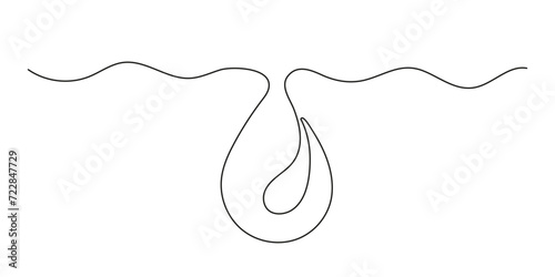 Water drop, one continuous line drawing. Drop of beverage, drink. Black simple minimalism line. Vector outline