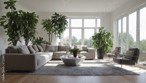 modern living room with green plants © prasanth