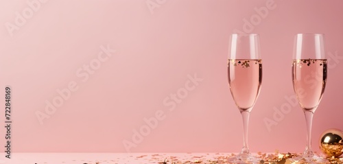 Golden stars confetti on pink color paper background minimal style  are luxury themed