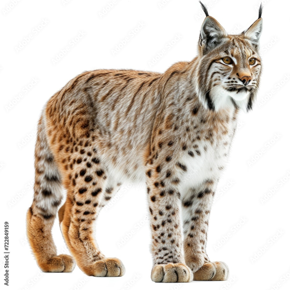 Lynx standing side view isolated on white background, photo realistic. Lynx standing side view isolated on white background, photo realistic.