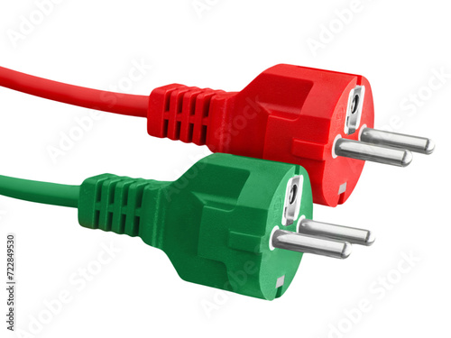 Green and red power cable isolated against white background photo