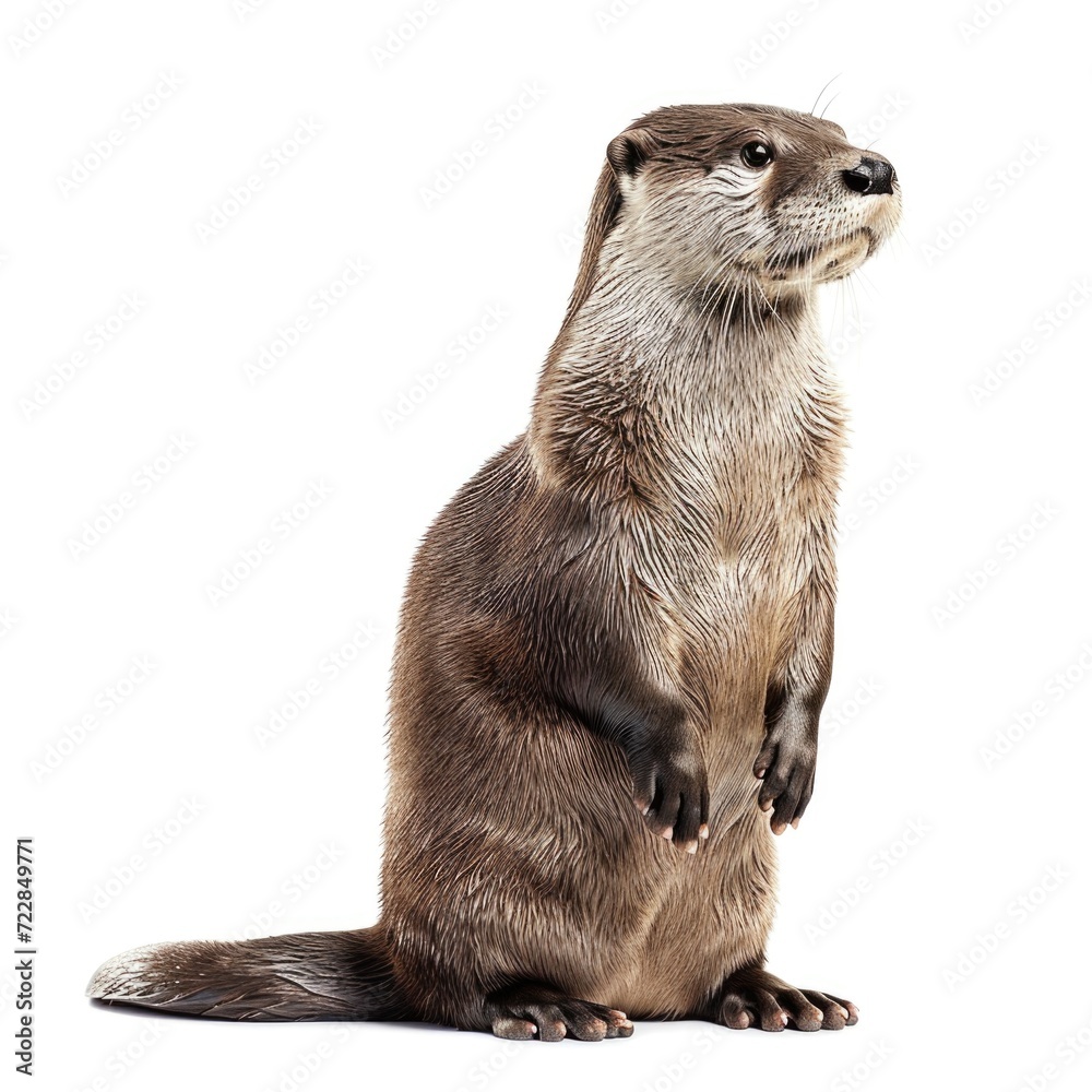 North American River Otter standing side view isolated on white background, photo realistic. North American River Otter standing side view isolated on white background, photo realistic.