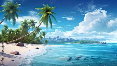 Paradise featuring vibrant emerald waters and stretches of flawless white sandy beaches. Serene ambiance, emerald waters, white sandy beaches. Generated by AI.