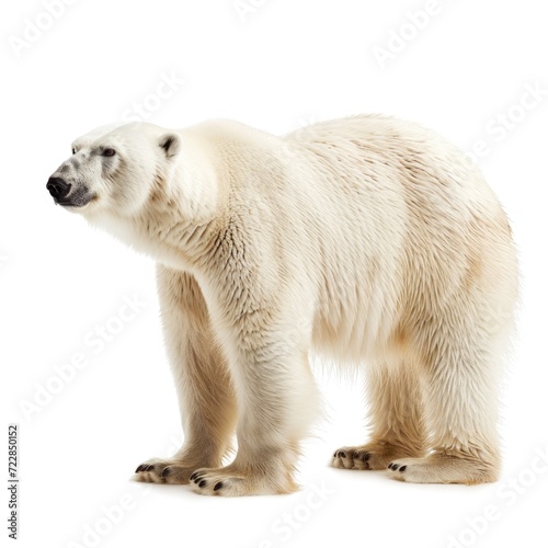 Polar Bear standing side view isolated on white background, photo realistic.