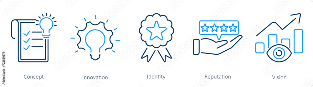 A set of 5 Branding icons as concept, innovation, identity A set of 5 Branding icons as concept, innovation, identity