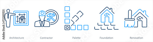 A set of 5 Build icons as architecture, contractor, palette