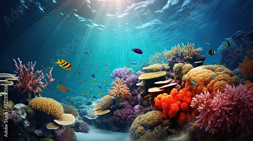 Coral reef bustling with vibrant marine life, an enchanting mosaic of colorful corals and a kaleidoscope of aquatic species. Teeming biodiversity, aquatic wonderland. Generated by AI. © Татьяна Лобачова
