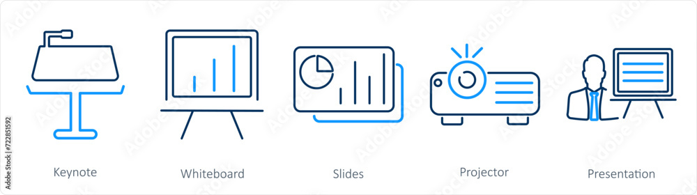 A set of 5 Business Presentation icons as keynote, white board, slides A set of 5 Business Presentation icons as keynote, white board, slides