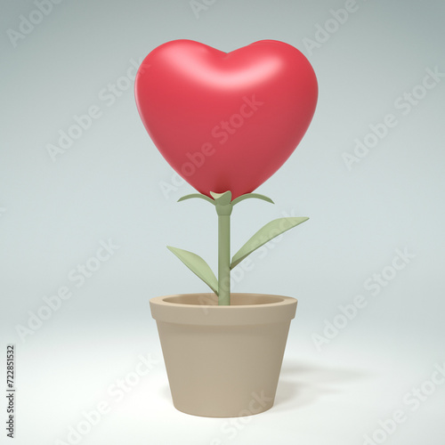Heart plant on white background, 3D render