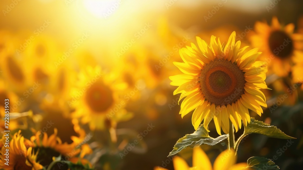 Fototapeta premium Sunflower field in sunset background