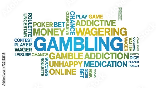 Gambling animated word cloud;text design animation tag kinetic typography seamless loop. photo