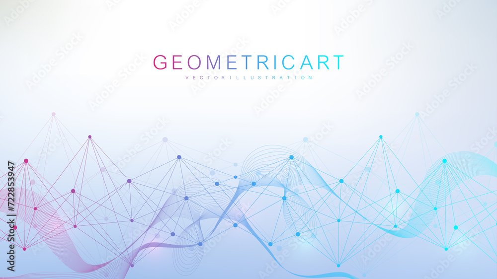 Geometric abstract background with connected line and dots. Structure molecule and communication. Big Data Visualization. Medical, technology, science background.