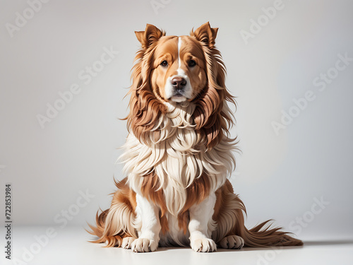 A big haired dog in full body on a white background without anything else photo