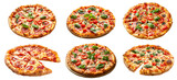 Set of delicious round pizza, cut out - stock png.
