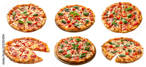 Set of delicious round pizza, cut out - stock png.