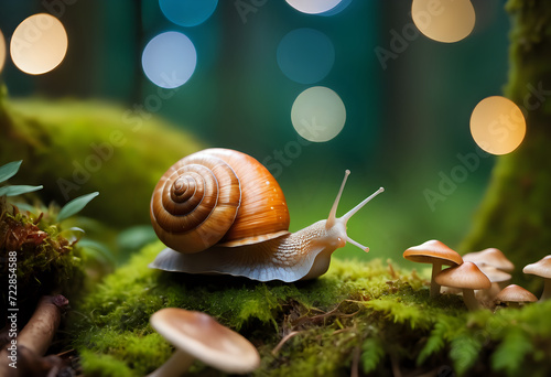 Close-up shot of a clam walking in the forest photo