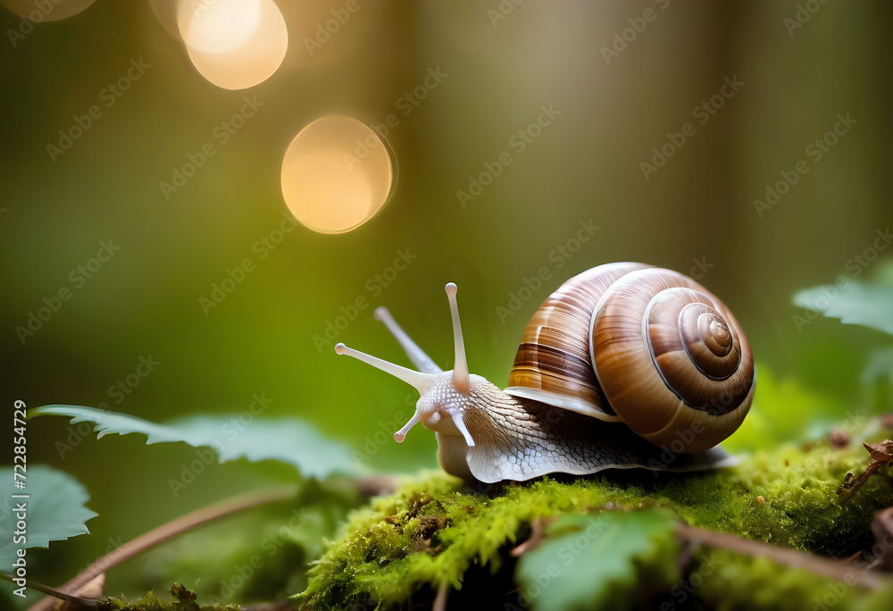 close-up of a clam walking in a lush forest close-up of a clam walking in a lush forest