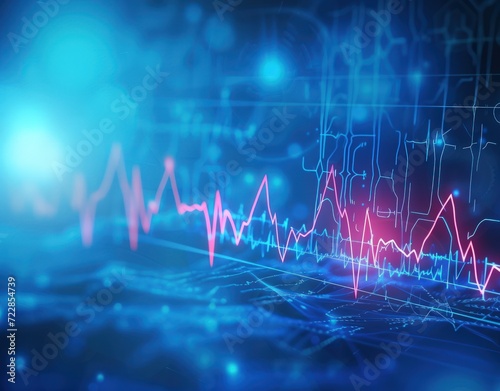 Graphic visual of Heartbeat pulse neon red line, EKG cardio line background. Generated AI image