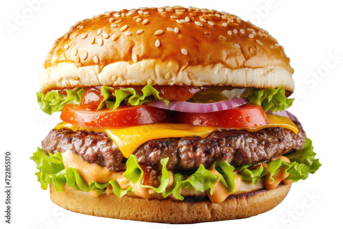 A giant juicy burger, cut out - stock png. © Volodymyr